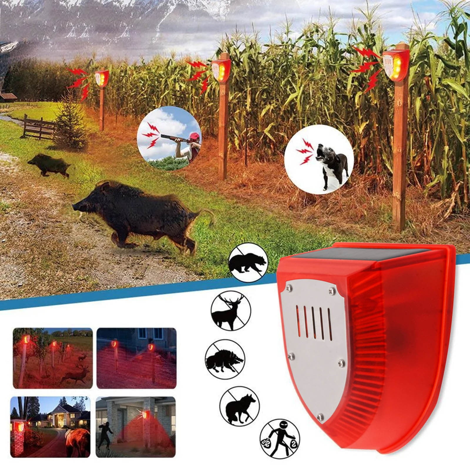 Solar Sound Light Alarm Motion Sensor 129db Outdoor Security Siren Motion Activated Warning Strobe
