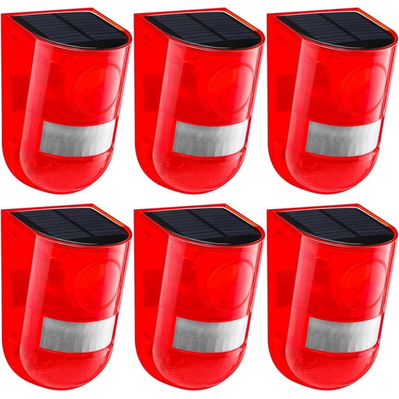 Solar Sound and Light Alarm Motion Sensor 129db Outdoor Security Siren Waterproof Activated Detector Driveway Alarm 6 LEDs Flash Warning Deterrent Strobe System for Home, Farm(Red,6 Pack)