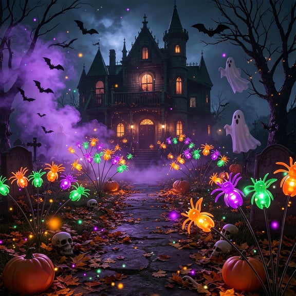 Solar Spider Ground Stake Light Halloween Decor Waterproof Solar Lights Outdoor Spooky Ornament for Front Walkway Lawn Haunted Halloween Backyard Holiday Garden Decor