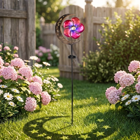 Solar Spinner Moon Outdoor Lights Solar-Powered Rotating Garden Light with Windmill Design Waterproof Auto On/Off for Patio Yard Path Terrace and Garden Decoration