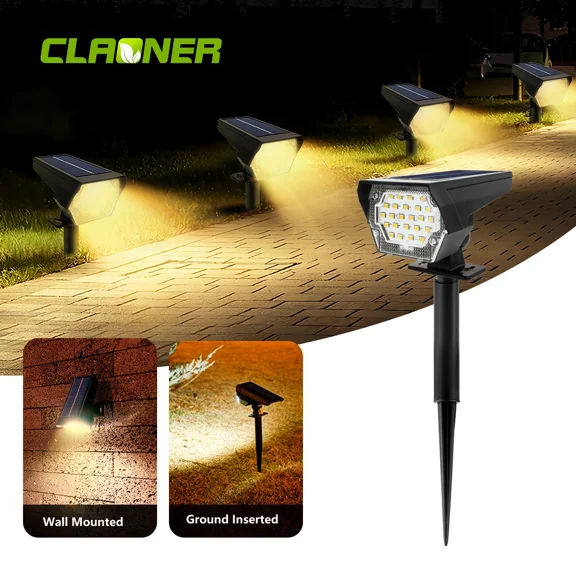 Solar Spot Lights Outdoor, 1 Pack Solar Landscape Spotlights, 3 Modes Waterproof Dusk to Dawn Solar Powered Flood Wall Lights for Outside Yard Garden Pathway, Warm White