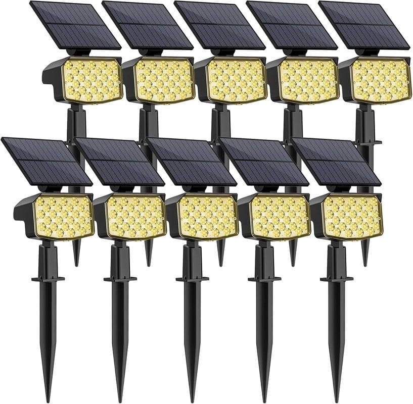 Solar Spot Lights Outdoor, 10 Pack, 3 Modes, Adjustable Landscape Solar Lights, IP65 Waterproof for Walkway, Yard, Garden, Driveway Security-Warm White