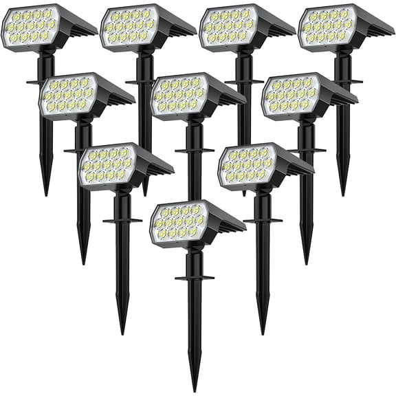 Solar Spot Lights Outdoor, [10 Pack/52 LED/3 Modes] Solar Landscape Spotlights, Solar Powered Security Lights, IP68 Waterproof Wall Lights for Outsides Walkway Yard Garden Driveway(Cool White)