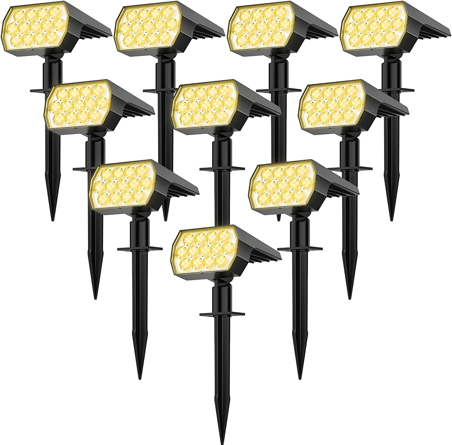 Solar Spot Lights Outdoor, [10 Pack/52 LED/3 Modes] Solar Landscape Spotlights, Solar Powered Security Lights, IP68 Waterproof Wall Lights for Outsides Walkway Yard Garden Driveway(Warm White)