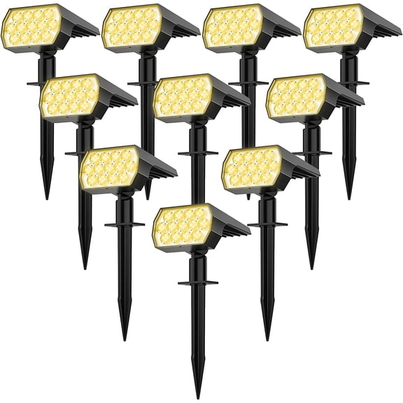 Solar Spot Lights Outdoor, [10 Pack/52 LED/3 Modes] Solar Landscape Spotlights, Solar Powered Security Lights, IP68 Waterproof Wall Lights for Outsides Walkway Yard Garden Driveway(Warm White)