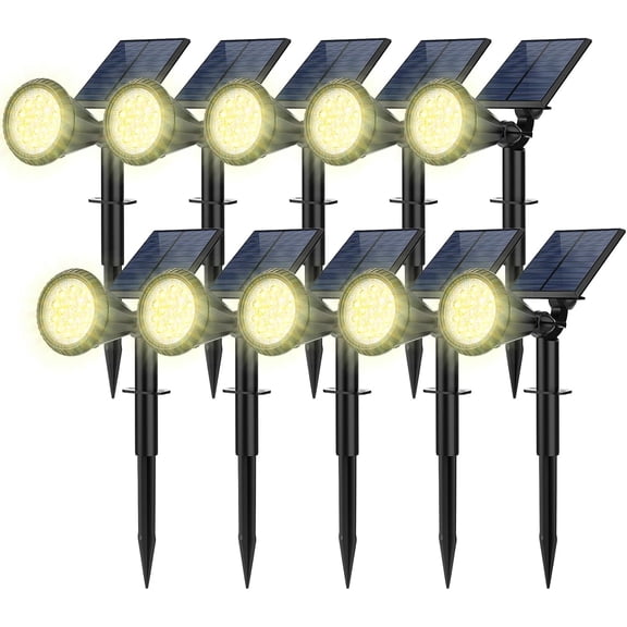 Solar Spot Lights Outdoor, 10 Pack Outdoor for Yard, 4 Lighting Mode Landscape Spotlights with Auto On/Off, 2-in-1 Waterproof Wall Garden, Walkway (Warm White)