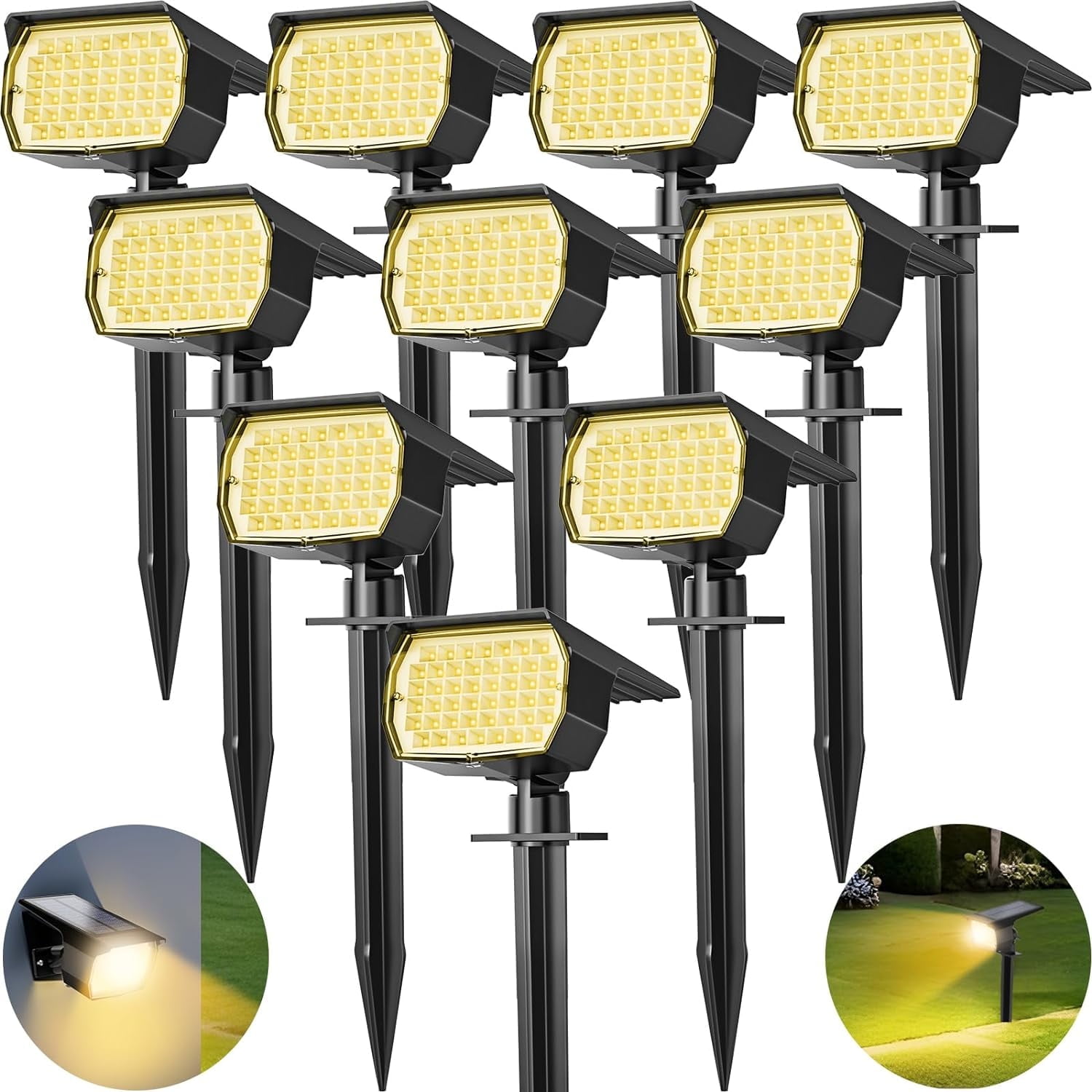 Solar Lights Outdoor, 10 pack, 3 Modes, 2-in-1 Auto On/Off, Waterproof Landscape Solar Spotlights for Yard, Garden, Wall, Pathway - Warm White