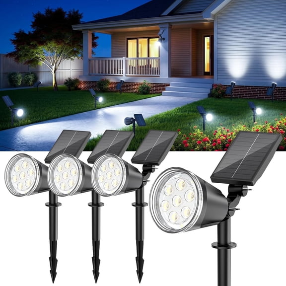 Solar Spot Lights Outdoor 1000lm 2-in-1 Adjustable Waterproof Landscape Spotlights for Garden Yard Pathway Tree Flag Cool White 4 Pack