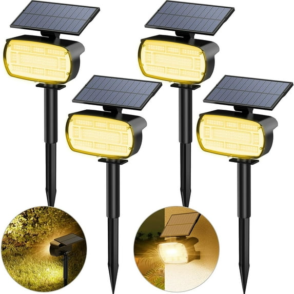 Solar Lights Outdoor, 4 pack 136 LEDs, Big Bright, IP65 Waterproof Auto On/Off Landscape Solar Spotlights for Yard, Garden, Pathway, Tree - Warm White