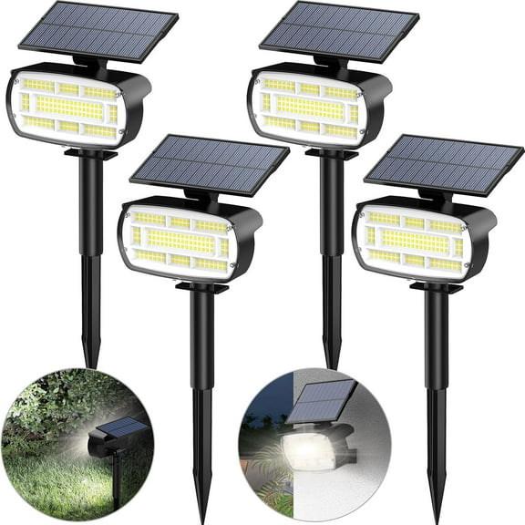 Solar Lights Outdoor, 4 pack 136 LEDs, Big Bright, IP65 Waterproof Auto On/Off Landscape Solar Spotlights for Yard, Garden, Pathway, Tree - Cool White