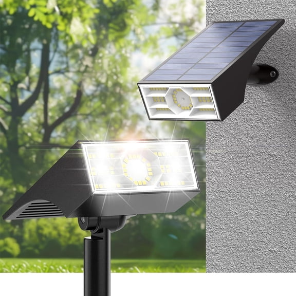 Solar Spot Lights Outdoor, 2 Outdoor Solar Lights for Yard , 4 Lighting Modes Solar Landscape Spotlights, /Off Solar Flood Lights Garden Pathway (Cool White)