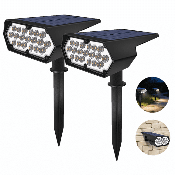 Solar Spot Lights Outdoor [2 Pack], Ricihene LED Solar Powered Landscape Spotlights IP65 Waterproof, Auto On/Off 2 Modes Lighting for Yard Pathway Porch Patio