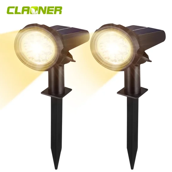 Solar Spot Lights Outdoor, 2 Pack Solar Spotlights with 3 Modes, 90° Adjustable Powered Landscape Lights, Outdoor Waterproof Solar Lights for Yard Garden Pathway Wall, Warm White