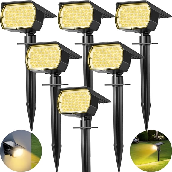 Solar Spot Lights Outdoor 2-in-1 IP65 Waterproof Auto On/Off 3 Modes Adjustable Angle Solar Landscape Spotlights 46 LEDs 6 Pack for Yard Garden Pathway Driveway Landscape Tree