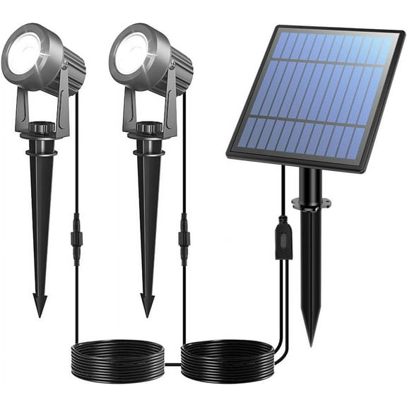 Solar Spot Lights Outdoor 2-in-1 Solar Landscape Lighting Dusk to Dawn Solar Uplights IP65 Waterproof 9.8ft Cable Outdoor Spot Lights for Yard Pathway Garden Tree Decoration (Cool White)