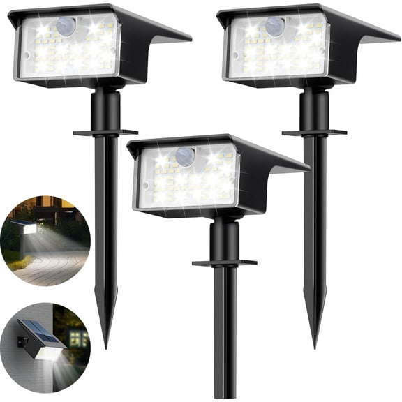 Solar Spot Lights Outdoor, 3 Pack/62 LED Solar Motion Sensor Lights Outdoor Waterproof, 3 Modes Solar Powered Landscape Spotlights 2-in-1 for Outside Yard Wall Garden, Cool White