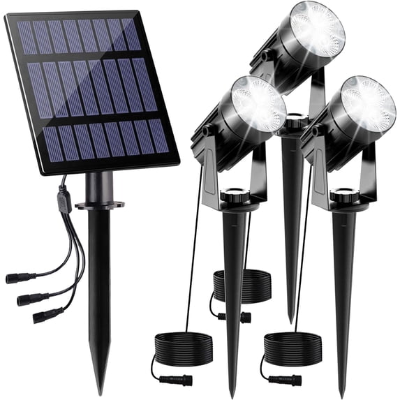 Solar Spot Lights Outdoor, 3-in-1 Garden Spotlights IP65 Waterproof 9.8ft Cable, 5W 4000mAh Separated Solar Panel, Auto On/Off for Tree Patio Yard Driveway Pathway Pool(Cold White 6000K)