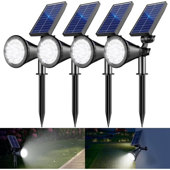 Solar Spot Lights Outdoor, 36 LEDs 1000LM Adjustable Waterproof, 2-in-1 Solar Powered Spotlights for Garden, Yard, Pathway- Pack (Cool White)