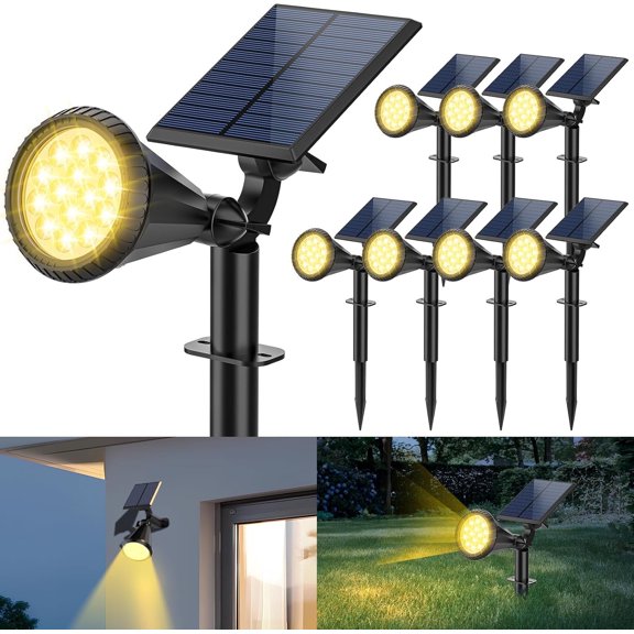 Solar Spot Lights Outdoor, 4 Modes/8 Pack Solar Spotlights Waterproof, 180° Adjustable Powered Landscape Lights, Outdoor Solar Lights for Yard Garden Pathway Flag Tree Wall Statue Warm White