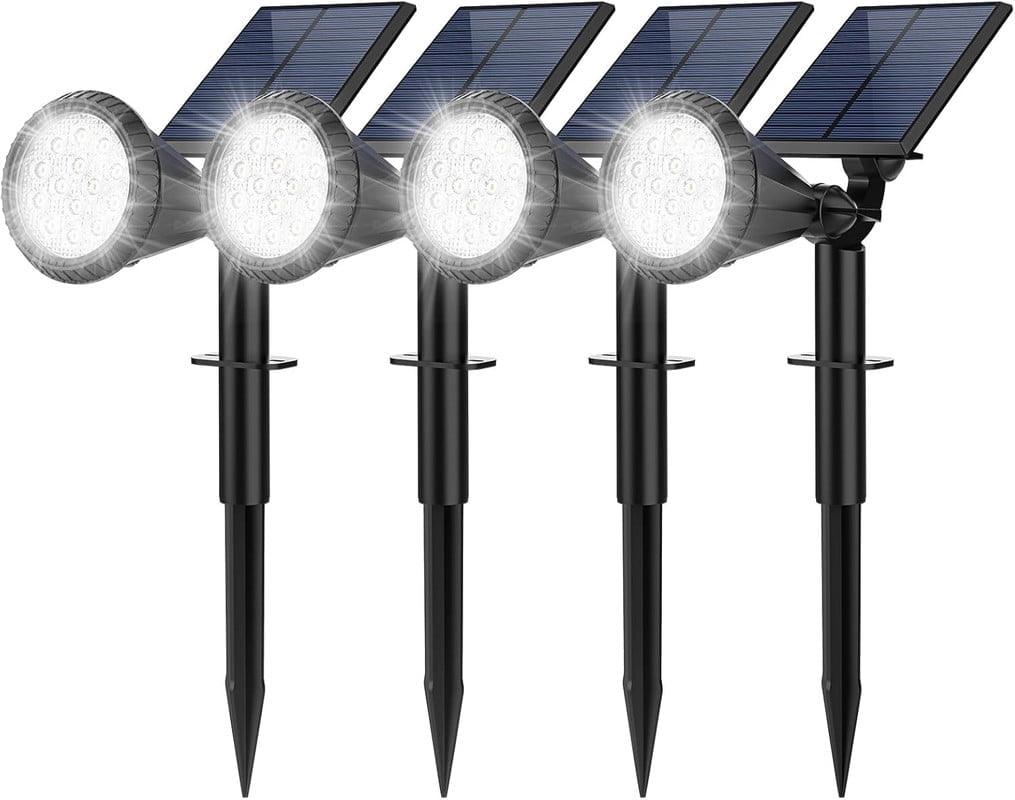 Solar Lights Outdoor, 4 pack, 4 Modes, 2-in-1 Waterproof Auto On/Off ,Landscape Solar Spotlights Wall Lights for Yard, Garden, Walkway - Cool White