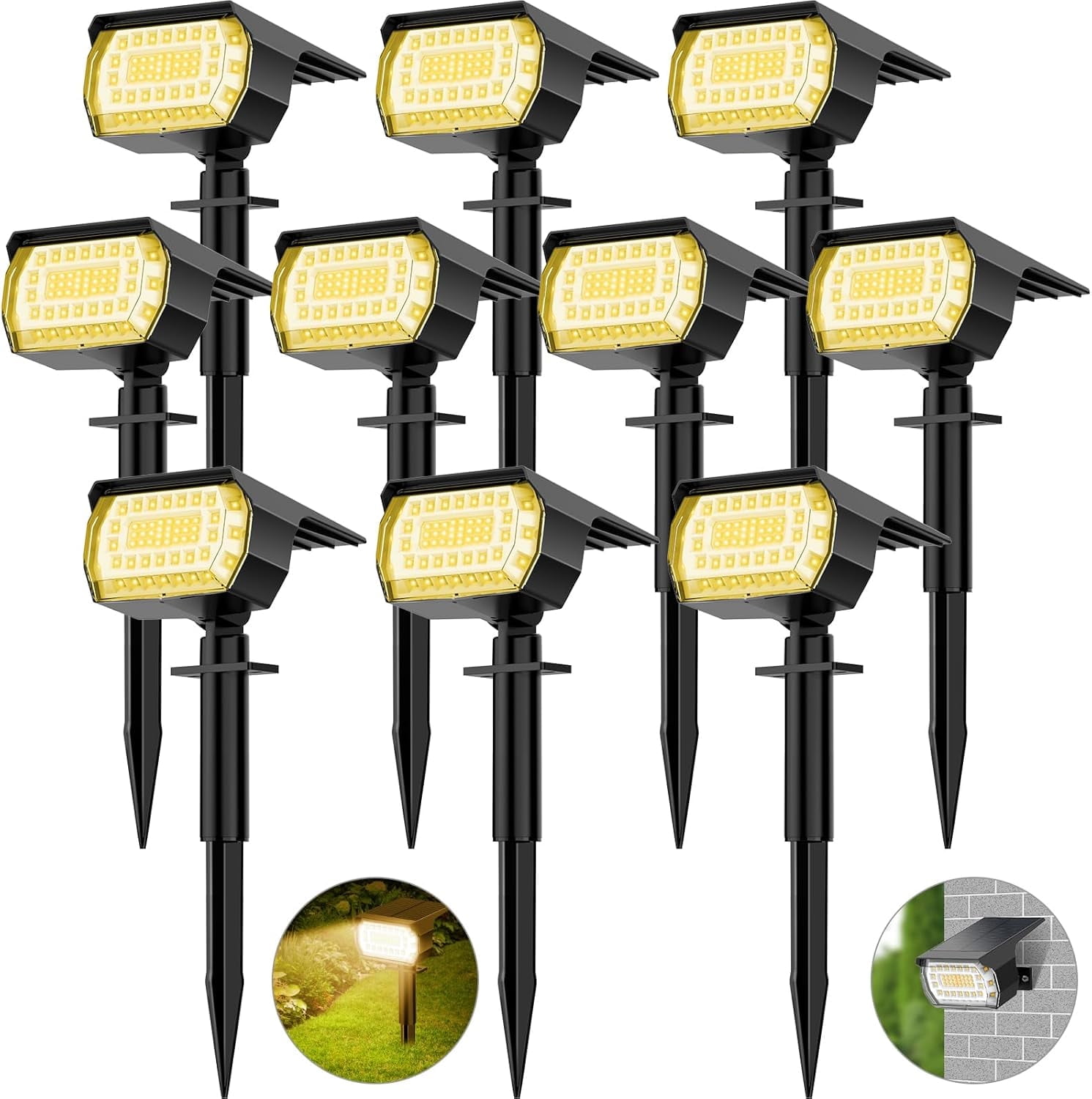 Solar Lights Outdoor, 10 pack 57 LED, IP65 Waterproof, 3 Modes, Landscape Spotlights for Garden, Yard, Patio, Pathway, Pool - Warm White