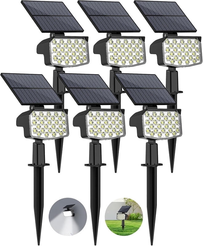 Solar Spot Lights Outdoor, 6 Pack, 3 Modes, Adjustable Landscape Solar Lights, IP65 Waterproof for Walkway, Yard, Garden, Driveway Security-Cool White