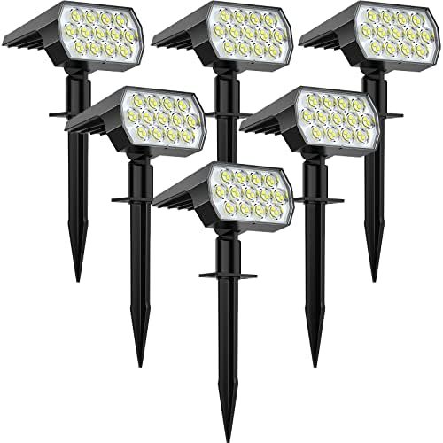 Solar Spot Lights Outdoor, [6 Pack/65 LED/3 Modes] Solar Landscape Spotlights, Solar Powered Christmas Halloween Lights, IP68 Waterproof Wall Lights for Walkway Yard Garden Driveway(Cool White)