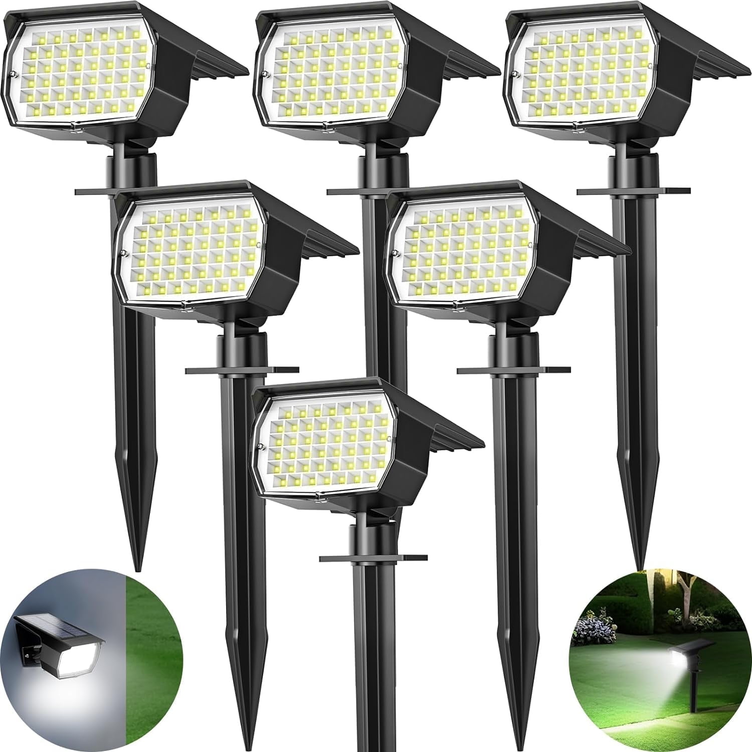 Solar Lights Outdoor, 6 pack, 3 Modes, 2-in-1 Auto On/Off, Waterproof Landscape Solar Spotlights for Yard, Garden, Wall, Pathway - Cool White