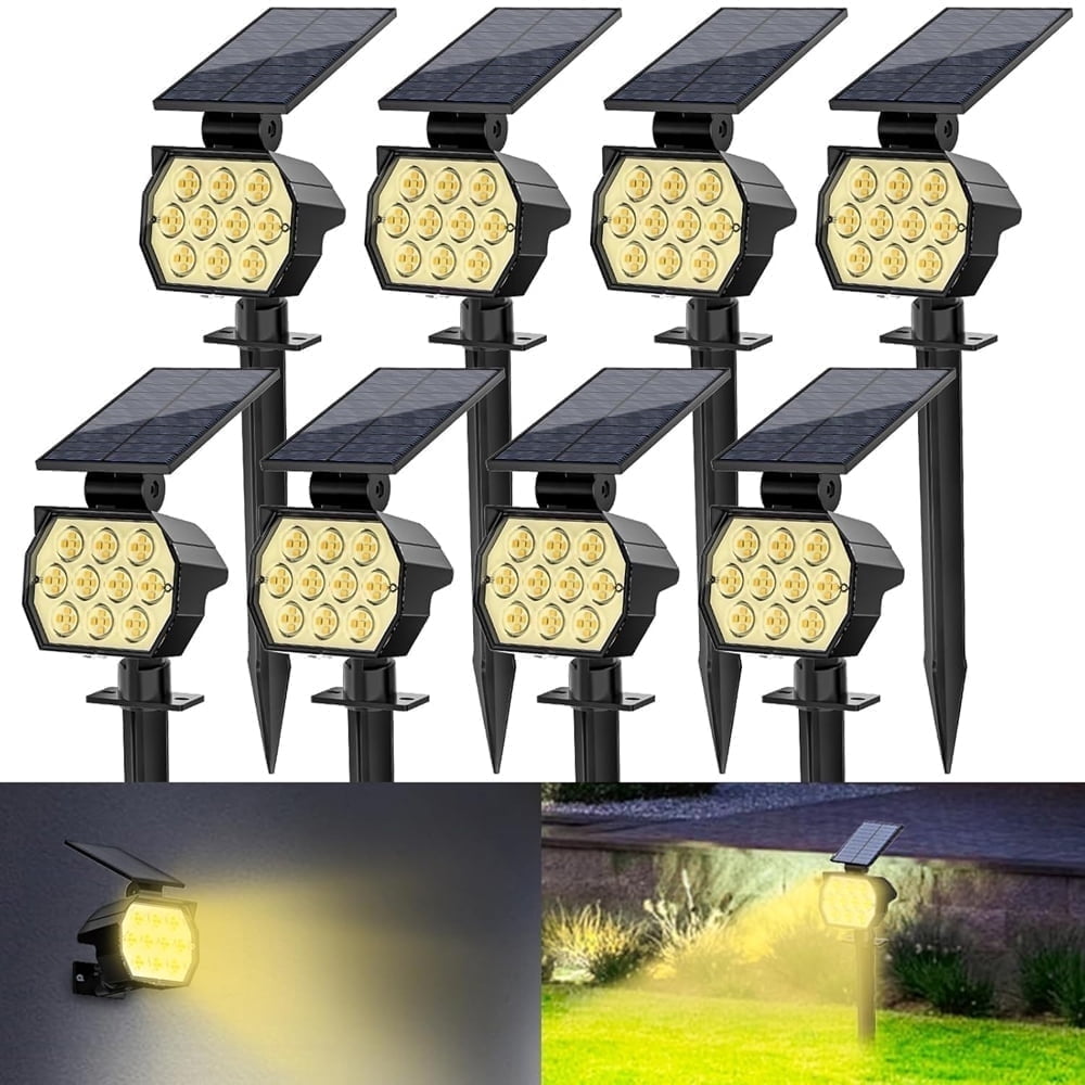 Flaow Solar Lights Outdoor, 8 pack,IP67 Waterproof 50 LED Adjustable, Landscape Solar Spotlights,3 Modes for Yard Lawn Pathway Tree (Warm)