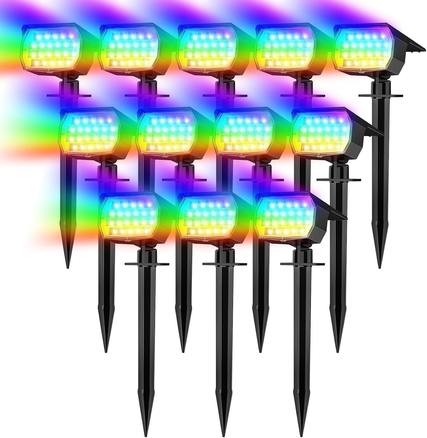 Solar Lights Outdoor, 12 pack, 7 Modes RGB, Waterproof Christmas Landscape Solar Spotlights for Pathway, Yard, Garden, Walkway