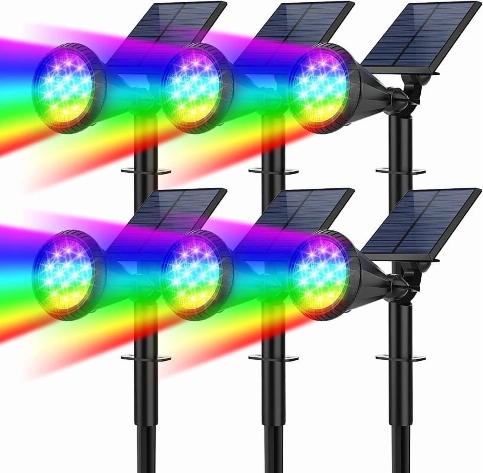 Solar Color Changing Spot Lights, 6 pack, 7 Modes RGB, Waterproof Auto On/Off Christmas Flood Lights for Yard, Tree, Pathway - Multicolor