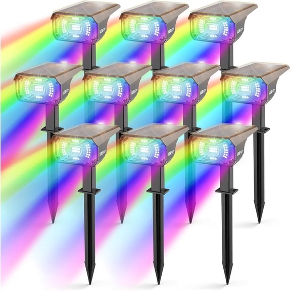 Solar Spot Lights Outdoor Color Changing, IP65 Garden Lights Solar   with 9 Light Modes, Colored Landscape Lighting  /Off, for Garden Pool Area Pond Yard, 10