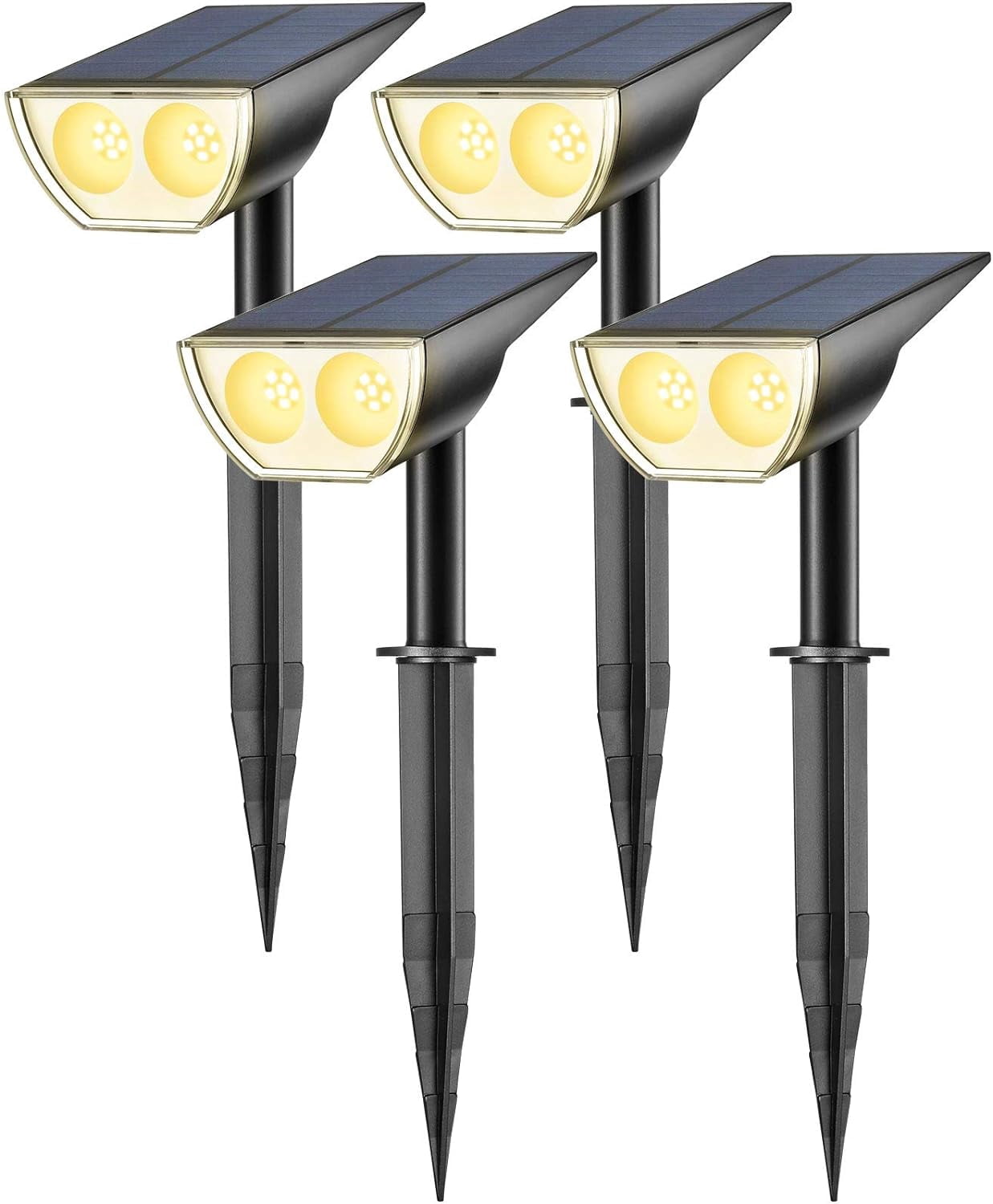 Solar Spot Lights Outdoor, Consciot 12 LEDs IP67 Waterproof Dusk-to-Dawn Solar Landscape Spotlights, Auto On/Off, 2-in-1 Adjustable Solar Powered Wall Lights for Garden Yard, 4 Pack (3000K Warm White) 4 Pack Warm White