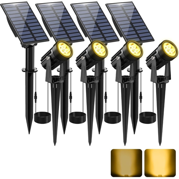 Solar Spot Lights Outdoor, Solar Landscape Spotlights IP65 Waterproof 9.8ft Cable, Auto On/Off Outdoor Wall Lights for Garden Yard Driveway Porch Walkway Pool (1-in-1 3000K Warm White 4 Pack)