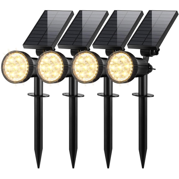 Solar Spot Lights Outdoor , Upgraded 3-Level Ultra Bright LED Spotlights for Landscape, Solar Garden Uplights for Wall, Tree, Pathway, Yard, Patio, Auto /Off - 4 Pack (Warm White)
