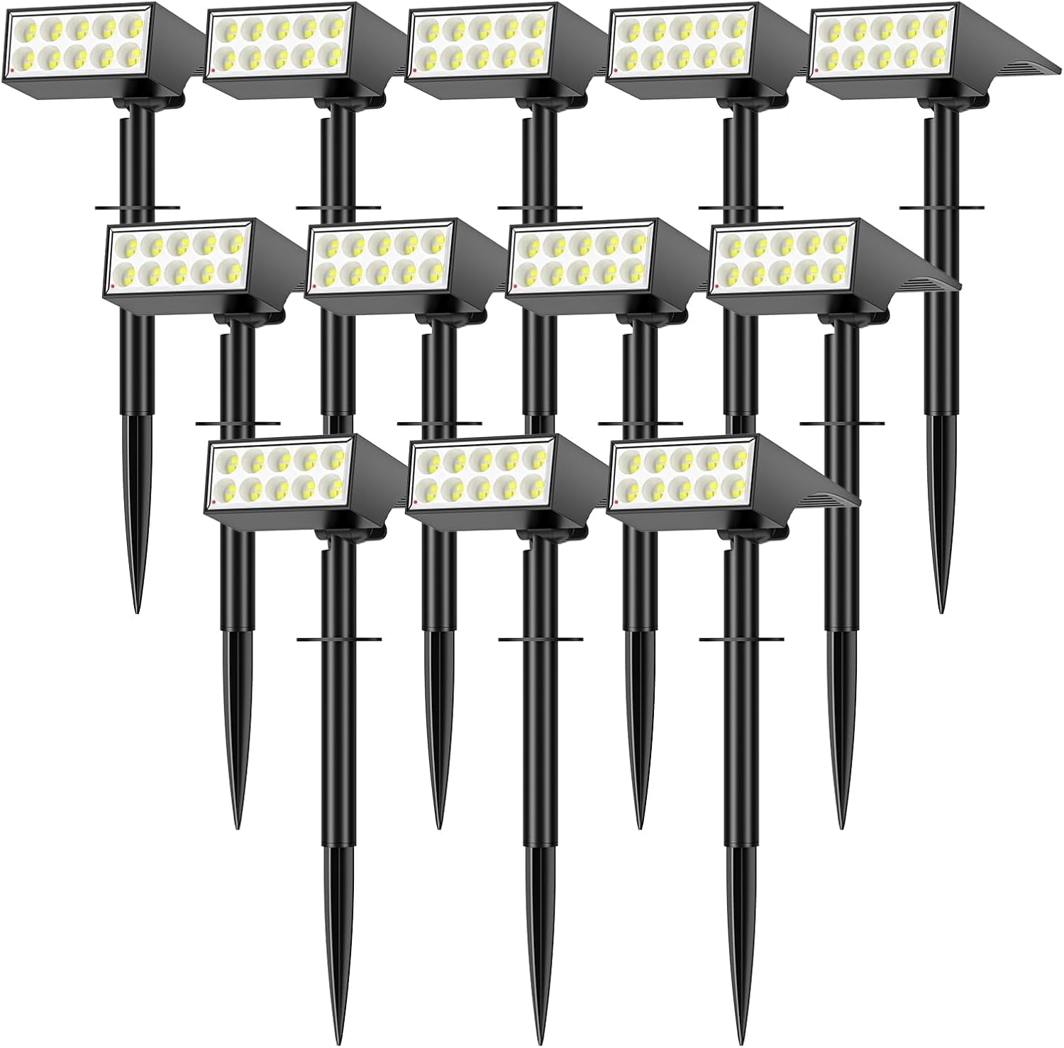 Solar Lights Outdoor, 12 pack, 4 Modes Auto On/Off, Waterproof LED Solar Spotlights for Pathway, Yard, Garden, Wall, Tree, Pool - Cool White