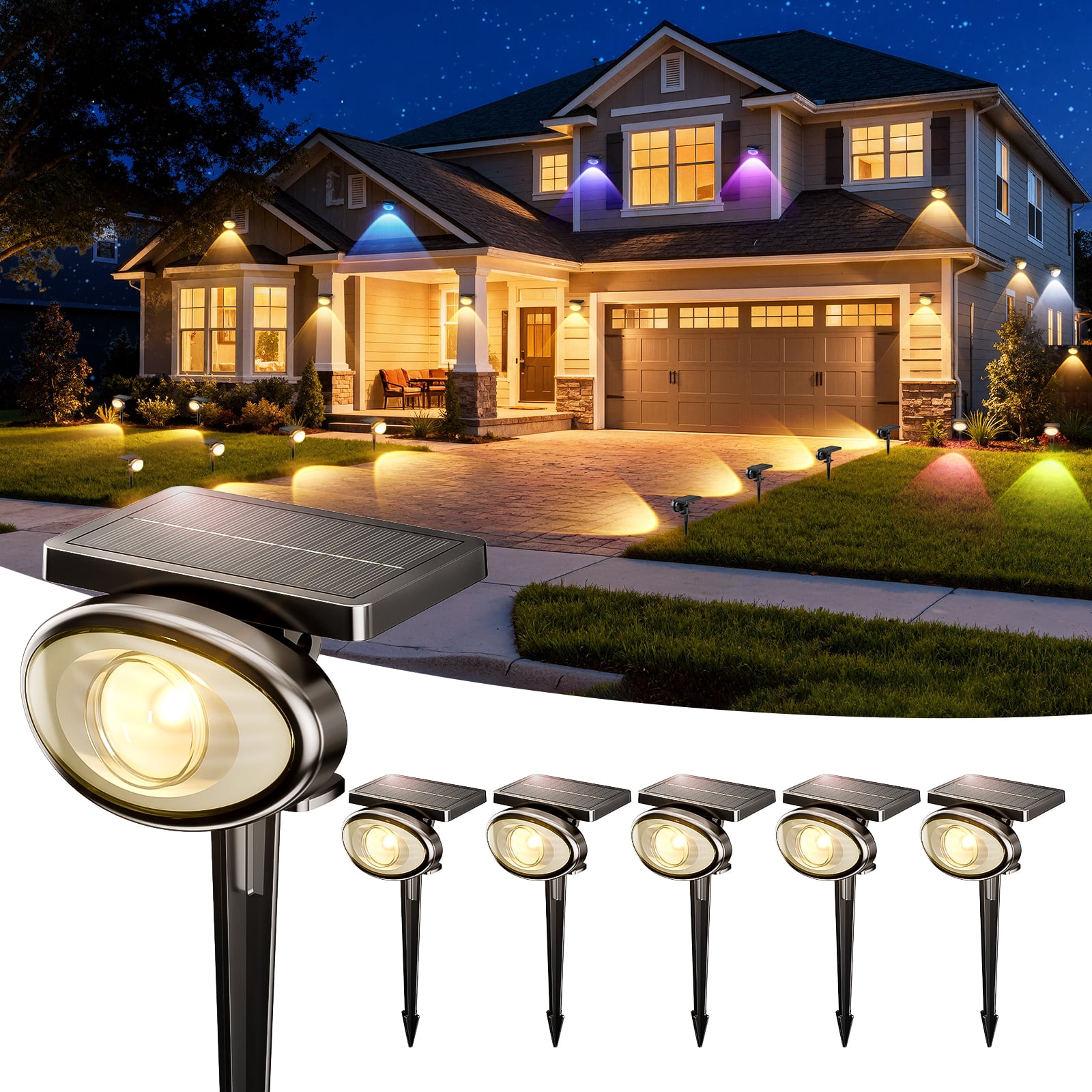 Solar Spot Lights Outdoor Waterproof, 2 Pack Solar Powered Landscape Spotlights with 3 Lighting Modes for Yard Garden (RGB Light)