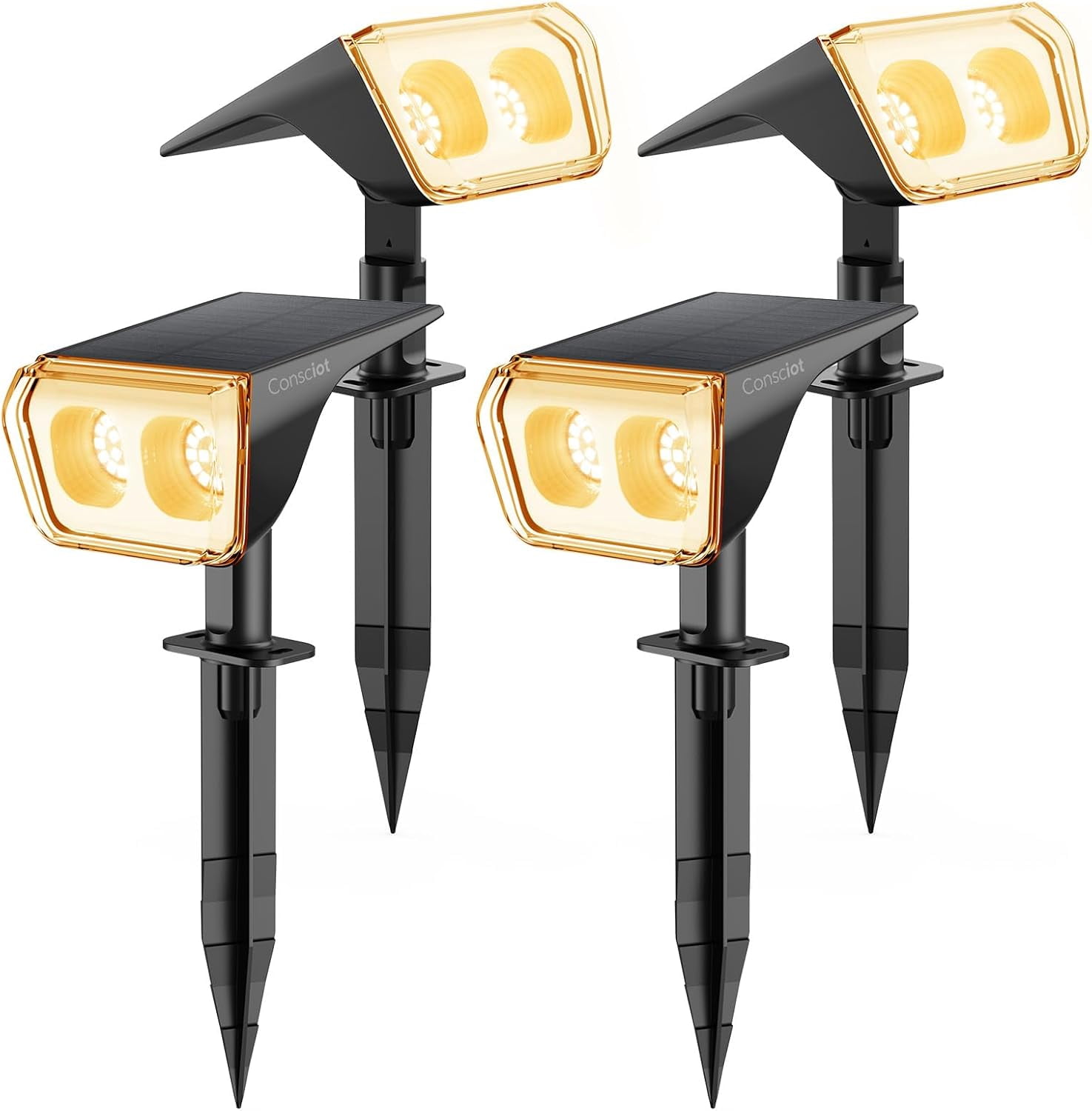 Solar Spot Lights Outdoor Waterproof, 24 LED Dusk-to-Dawn Solar Spotlight, 2 in 1 Adjustable Wall Lights, Warm White Solar Landscape Spotlights for Garden Yard Wall Walkway, 4 Pack