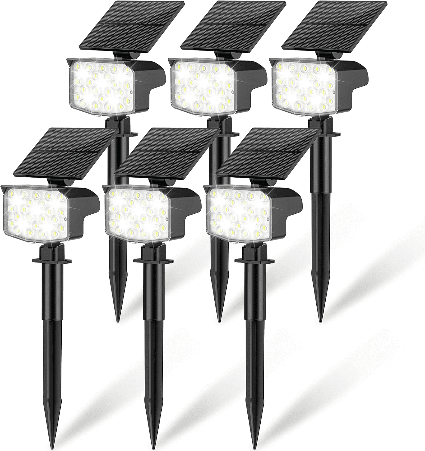 Solar Lights Outdoor, 6 pack, 3 Lighting Modes, Waterproof Adjustable Landscape Solar Spotlights for Yard, Pathway, Garden, Wall, Pool - Cool White