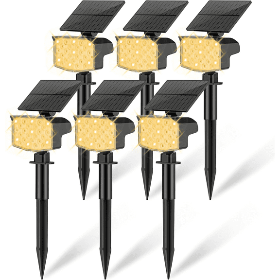 Solar Lights Outdoor, 6 pack, 3 Lighting Modes, Waterproof Adjustable Landscape Solar Spotlights for Yard, Pathway, Garden, Wall, Pool - Warm White