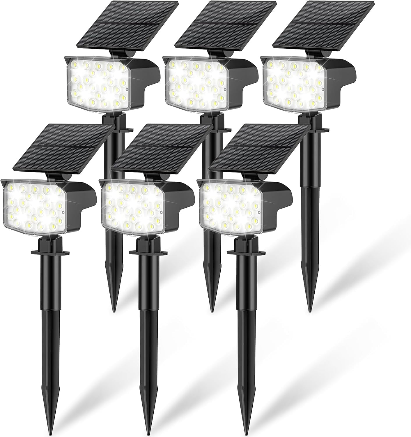 Solar Spot Lights Outdoor Waterproof Adjustable Solar Powered Landscape Lights for Yard 3 Long Time Lighting Modes Spotlights for Pathway Garden Outside Wall Pool Porch- 6 Pack, Cool White