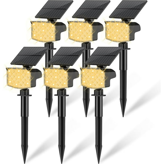 Solar Spot Lights Outdoor Waterproof Adjustable Solar Powered Landscape Lights for Yard 3 Long Time Lighting Modes Spotlights for Pathway Garden Outside Wall Pool Porch- 6 Pack, Warm White