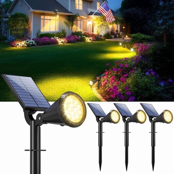 Solar Lights Outdoor, 4 Pack, 4 Modes, 180° Adjustable Waterproof Landscape Spotlights for Flag, Pathway, Yard, Garden, Driveway - Warm White