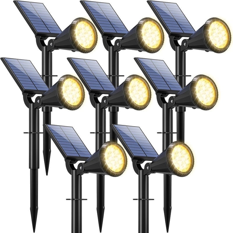 Solar Lights Outdoor, 8 Pack, 4 Modes, 180° Adjustable Waterproof Landscape Spotlights for Flag, Pathway, Yard, Garden, Driveway - Warm White