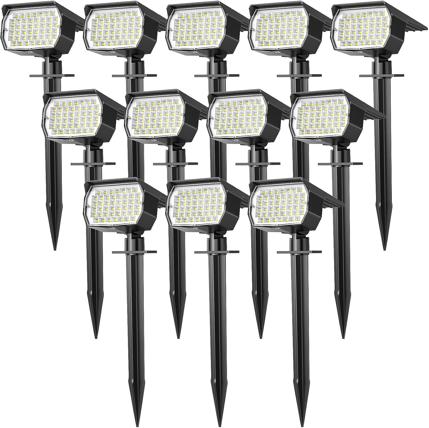 Solar Lights Outdoor, 12 pack 46 LEDs, 3 Modes Auto On/Off, IP65 Waterproof Solar SpotLights for Pathway, Yard, Garden, Walkway - Cool White