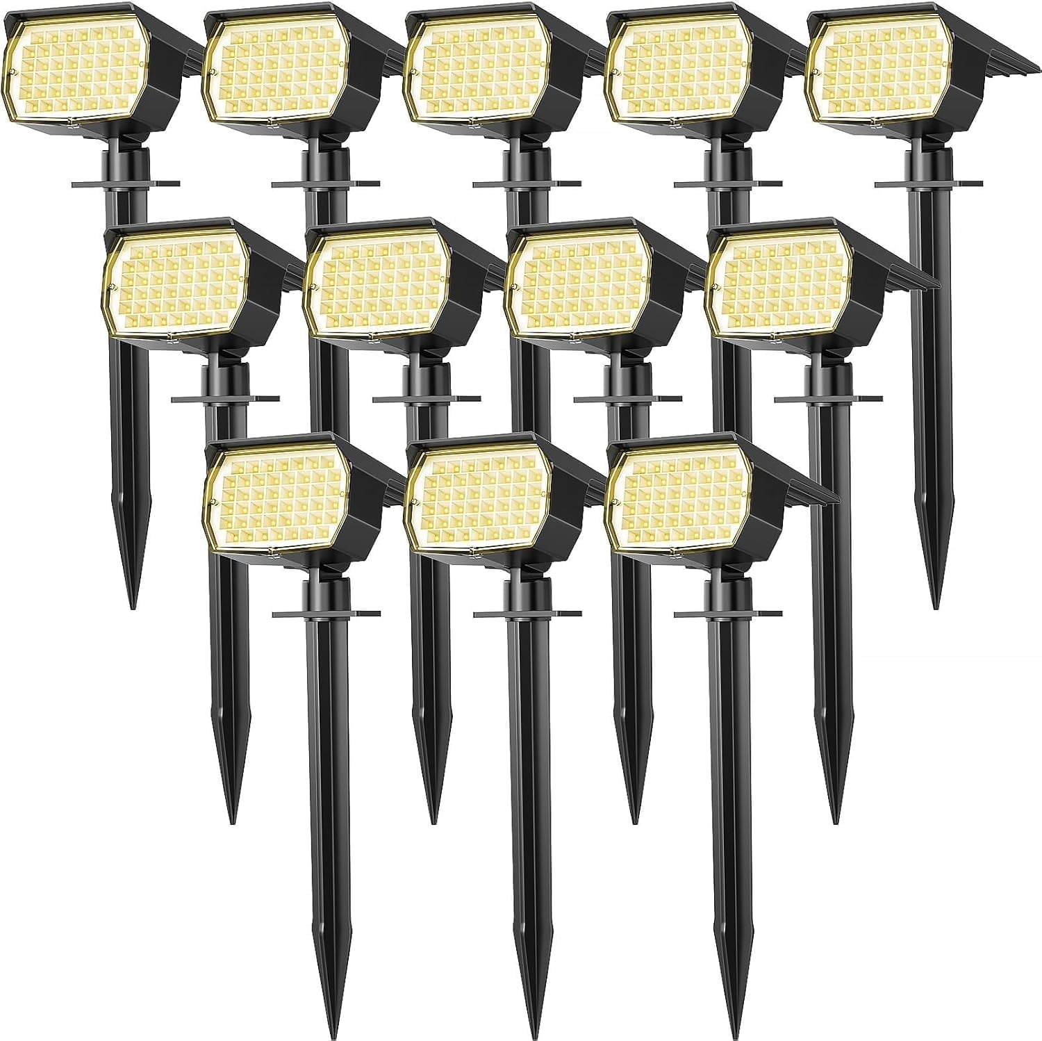Solar Lights Outdoor, 12 pack 46 LEDs, 3 Modes Auto On/Off, IP65 Waterproof Solar SpotLights for Pathway, Yard, Garden, Walkway - Warm White