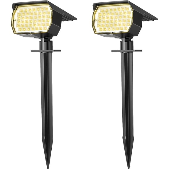 Solar Lights Outdoor, 2 pack 46 LEDs, 3 Modes Auto On/Off, IP65 Waterproof Solar SpotLights for Pathway, Yard, Garden, Walkway - Warm White