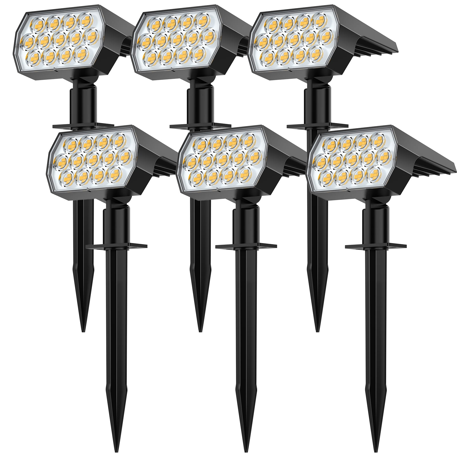 Fratink Solar Lights Outdoor 6 pack, 65 LED IP65 Waterproof, 3 Modes 2-in-1 Landscape Solar Spotlight for Patio Pathway Yard (Warm White)