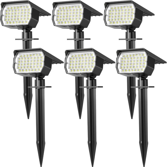 Solar Lights Outdoor, 6 pack 46 LEDs, 3 Modes Auto On/Off, IP65 Waterproof Solar SpotLights for Pathway, Yard, Garden, Walkway - Cool White