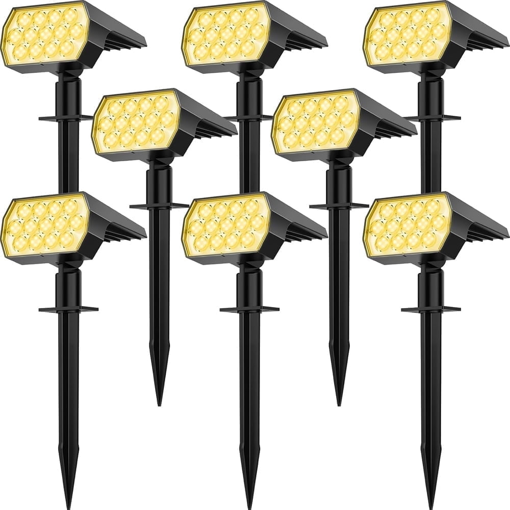 Fratink Solar Lights Outdoor 8 pack, 65 LED IP65 Waterproof, 3 Modes 2-in-1 Landscape Solar Spotlight for Patio Pathway Yard (Warm White)